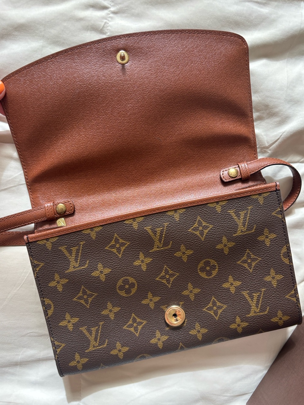 Louis Vuitton Bordeaux Monogram Crossbody Purse Brown Tan Trim Vintage with Box - Picture 7 of 15